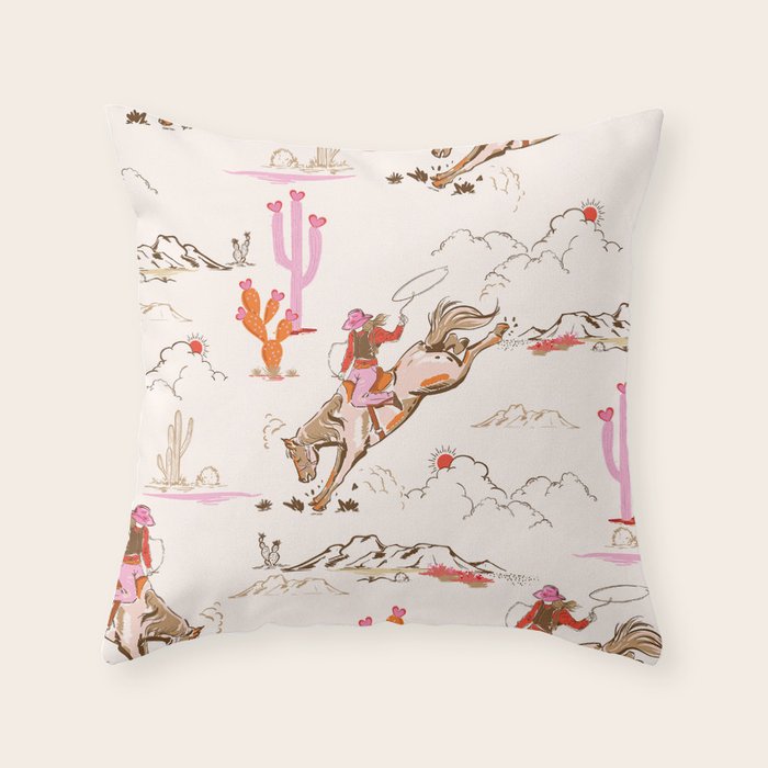 Equestrian Cowgirl Western Rodeo Pattern Throw Pillow