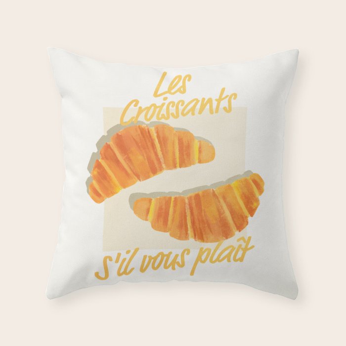 Croissants: Vintage Retro French Brunch Bakery Cafe Art Throw Pillow
