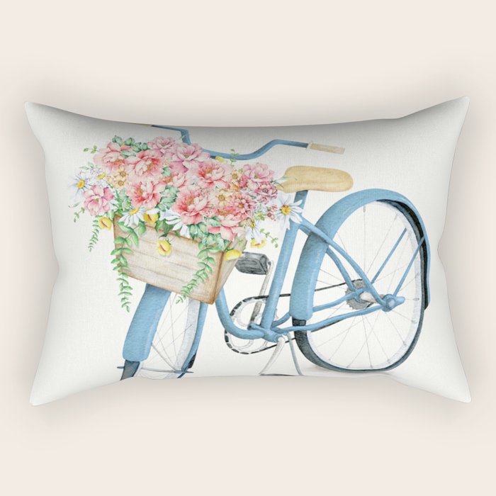 Blue Bicycle With Flowers In Basket Rectangular Pillow
