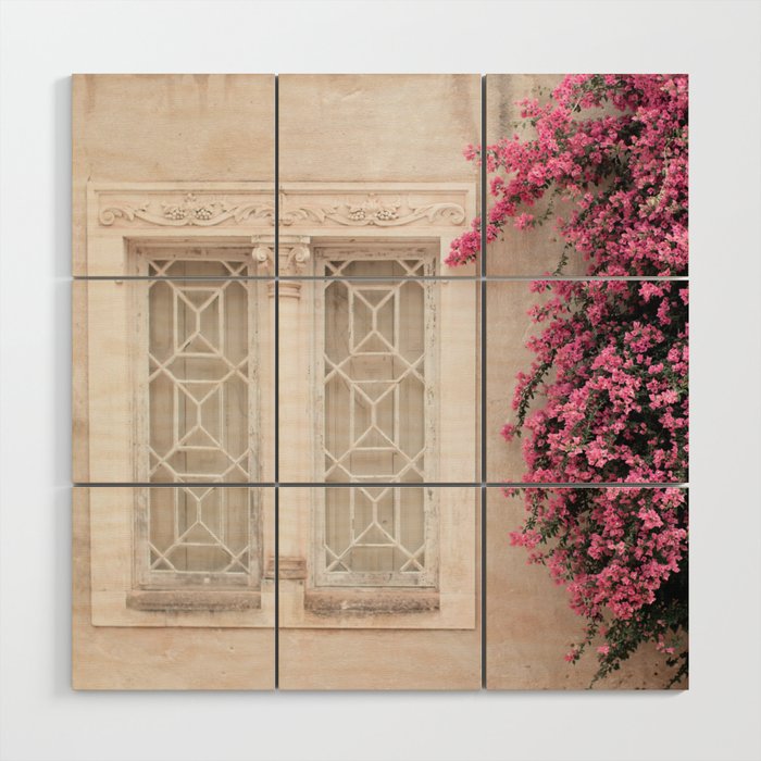Pretty Window - Bougainvillea Flowers - Minimalist Portugal Travel Photography By Ingrid Beddoes Wood Wall Art