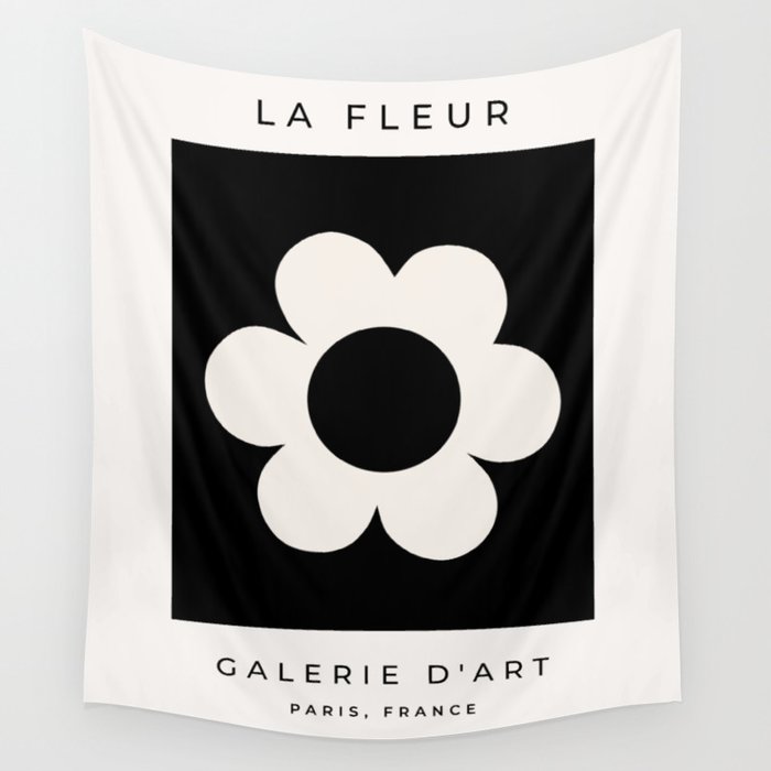 La Fleur | 06 - Retro Floral Print Black And White Flower Wall Tapestry
