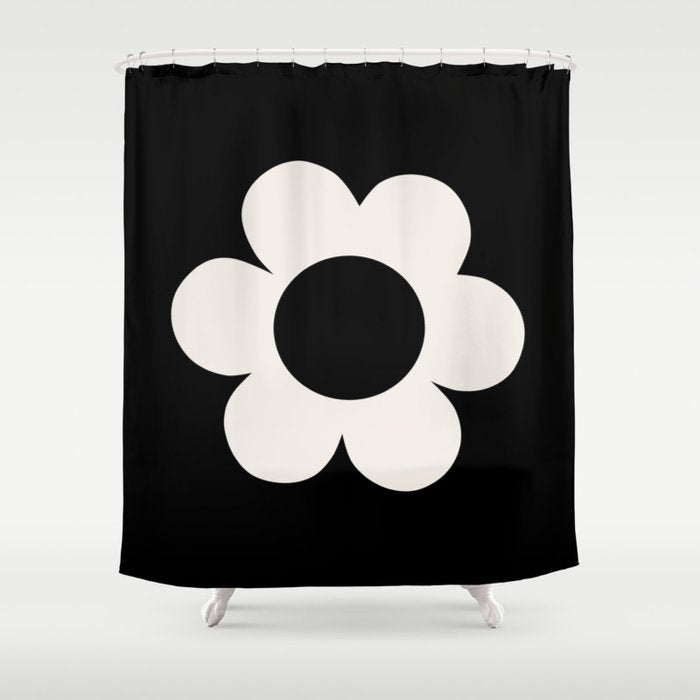 La Fleur | 06 - Retro Floral Print Black And White Flower Shower Curtain