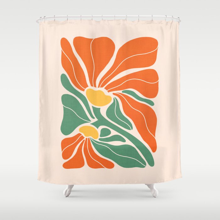 Modern Boho Art Nouveau Floral 1.2 Duo Orange And Green Shower Curtain