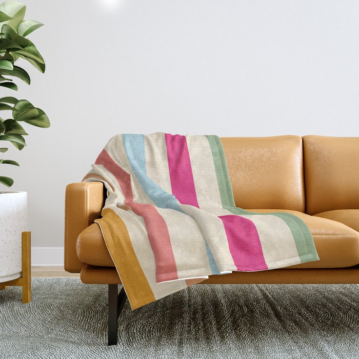 Retro French Rainbow Stripes Throw Blanket