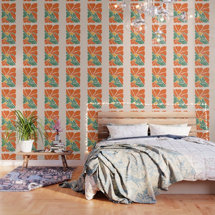 Modern Boho Art Nouveau Floral 1.2 Duo Orange And Green Wallpaper