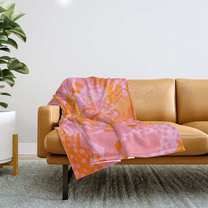 Tropical Jungle Pattern - Orange & Pink Throw Blanket