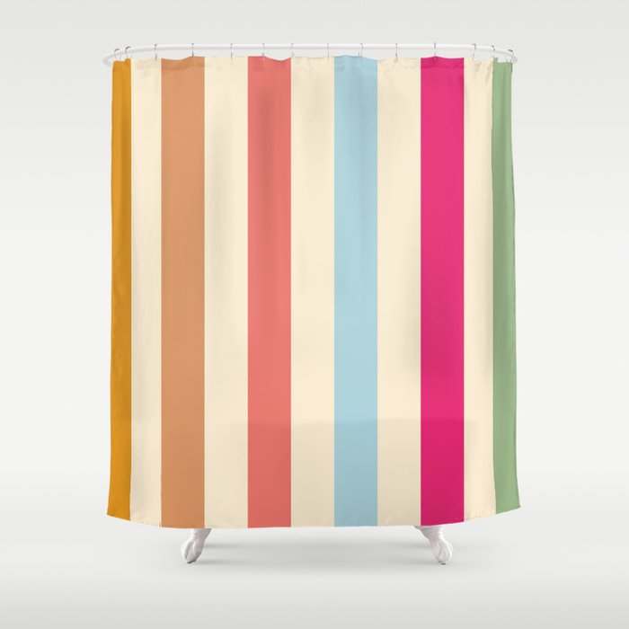 Retro French Rainbow Stripes Shower Curtain