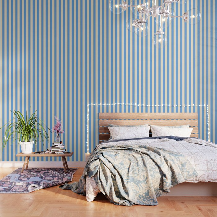 Retro Coastal Blue And White Stripes Wallpaper