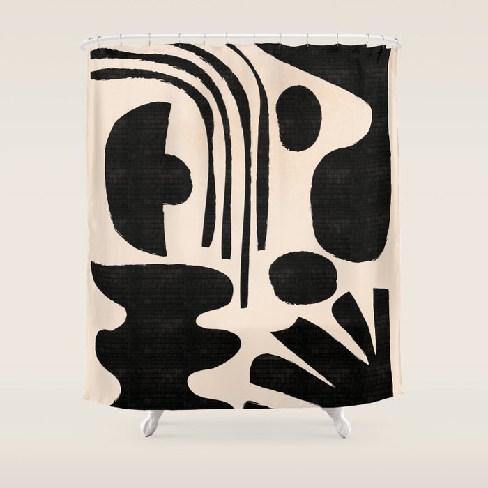 Abstract Mid-Century Modern Black And Beige Composition Shower Curtain