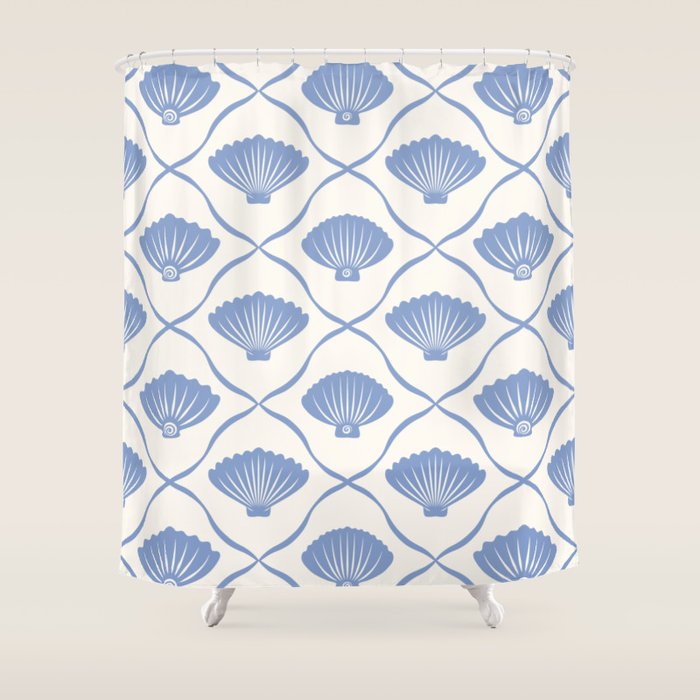 Coastal Ocean Blue Seashells Shower Curtain