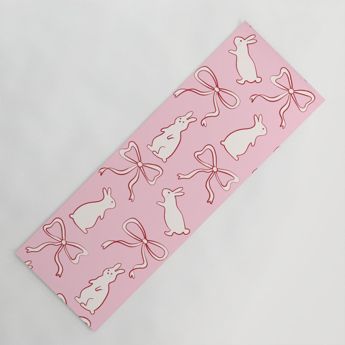Ribbon Bows And Bunnies In Red, Pink And White Yoga Mat
