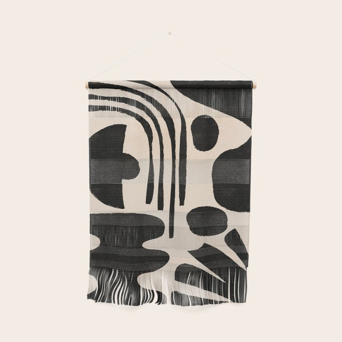 Abstract Mid-Century Modern Black And Beige Composition Wall Hanging