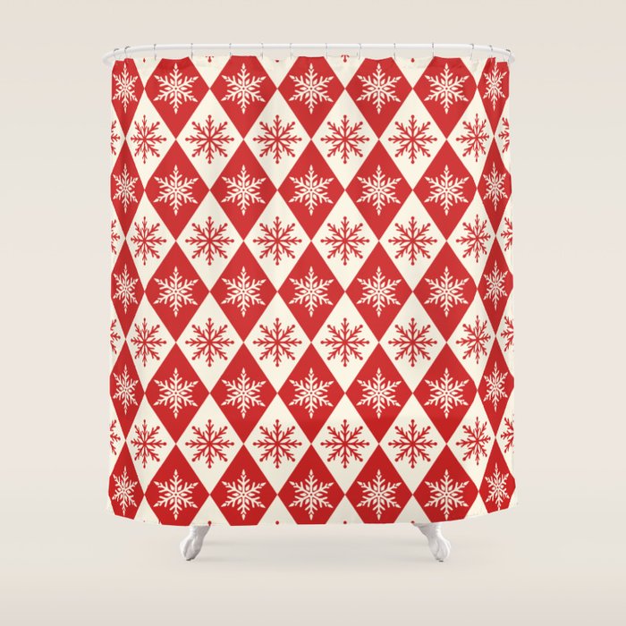 Festive Red & White Snowflake Pattern Shower Curtain