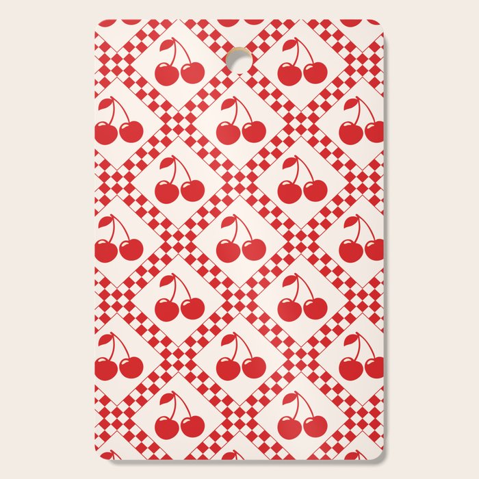 Red Cherries & Beige Checker Cutting Board