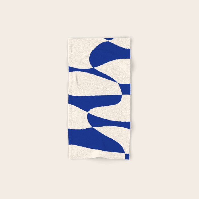 Mid-Century Modern Abstract Composition In Royal Blue & White Bath Towel