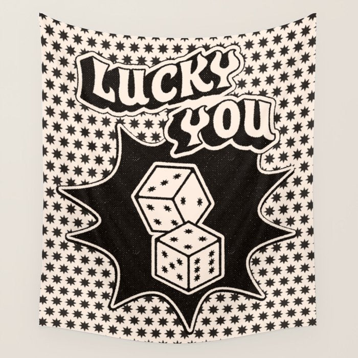 Lucky You Dice In Black And White Wall Tapestry