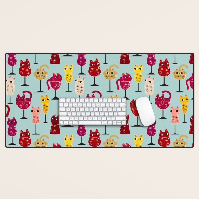 Feline Wine - Cats In Wine Glasses Desk Mat
