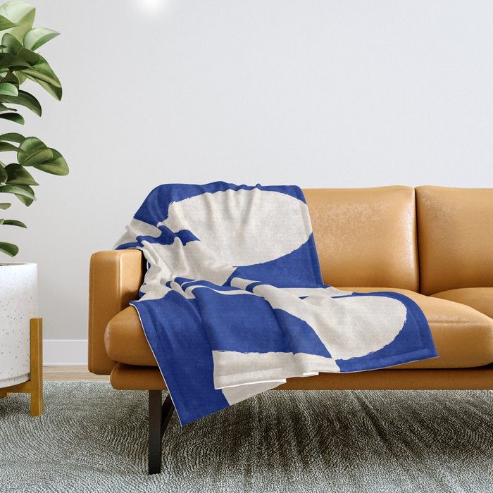 Mid-Century Modern Abstract Composition In Royal Blue & White Throw Blanket