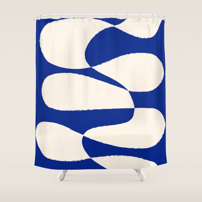 Mid-Century Modern Abstract Composition In Royal Blue & White Shower Curtain