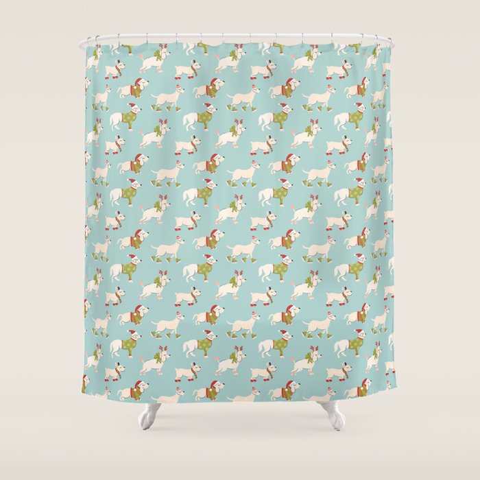 Retro Christmas - Winter Dogs Shower Curtain