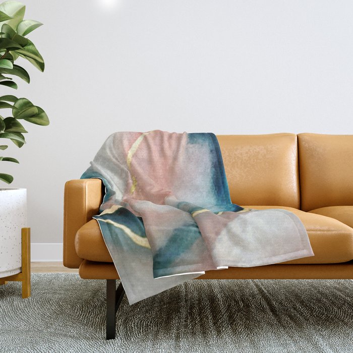 Celestial [3]: A Minimal Abstract Mixed-Media Piece In Pink, Blue, And Gold By Alyssa Hamilton Art Throw Blanket