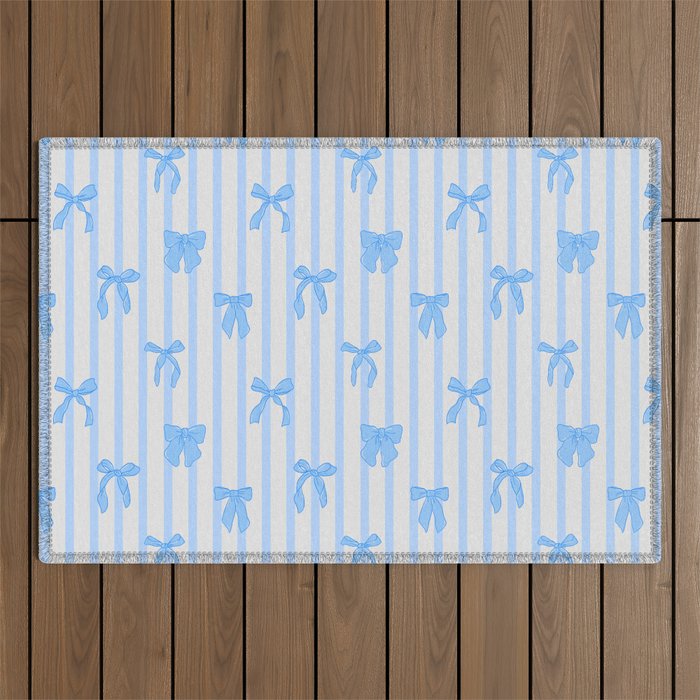 Elegant Blue Bows And Stripes Pattern Outdoor Rug