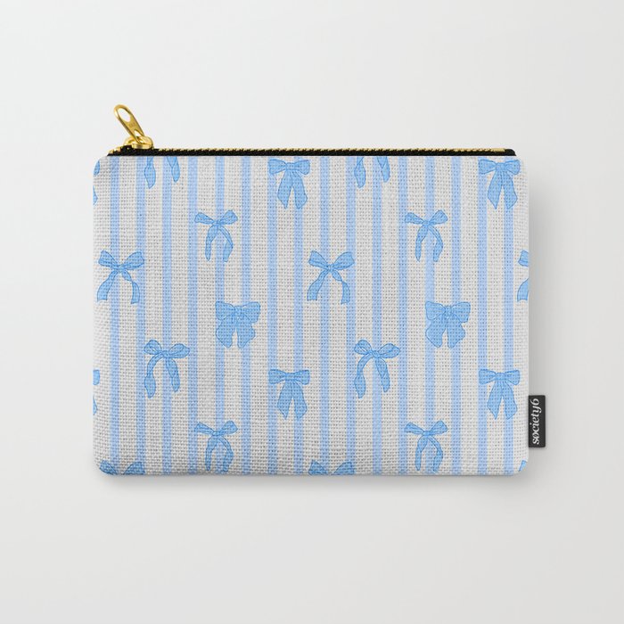 Elegant Blue Bows And Stripes Pattern Carry All Pouch