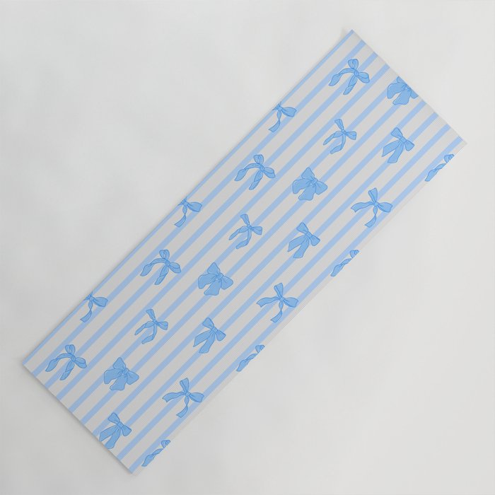 Elegant Blue Bows And Stripes Pattern Yoga Mat