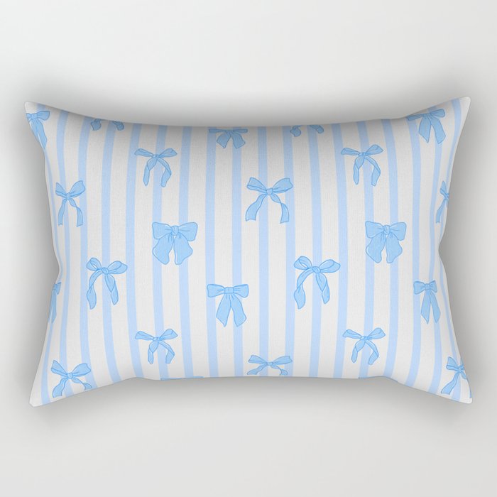 Elegant Blue Bows And Stripes Pattern Rectangular Pillow