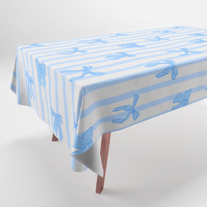 Elegant Blue Bows And Stripes Pattern Tablecloth