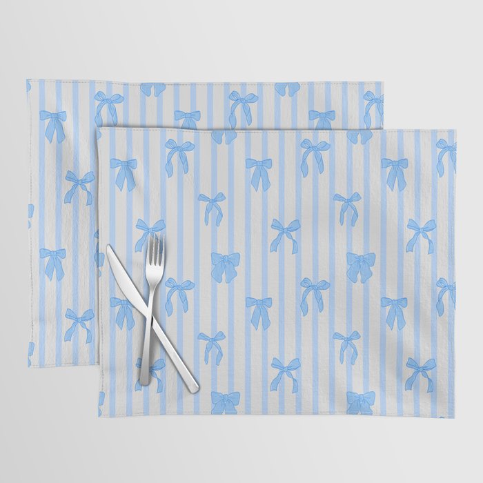 Elegant Blue Bows And Stripes Pattern Placemat