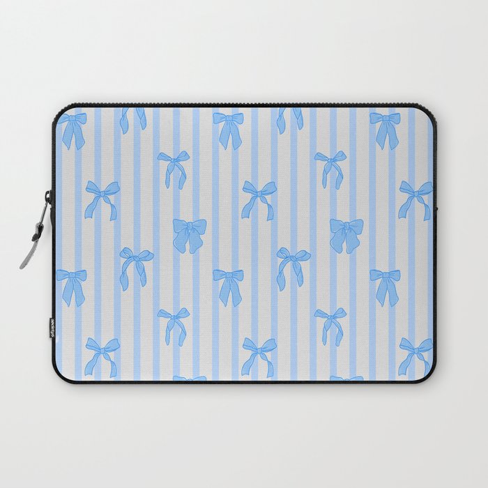 Elegant Blue Bows And Stripes Pattern Laptop Sleeve