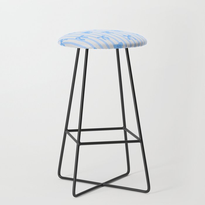 Elegant Blue Bows And Stripes Pattern Stool
