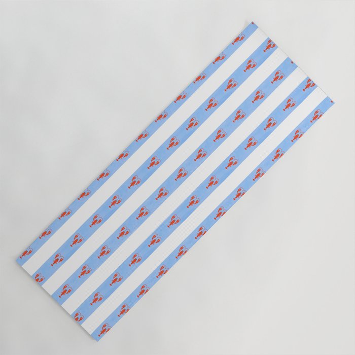 Red Lobsters On Hand-Painted Bright Blue Stripes Yoga Mat