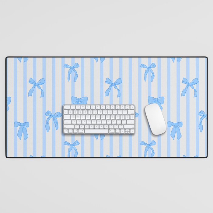 Elegant Blue Bows And Stripes Pattern Desk Mat