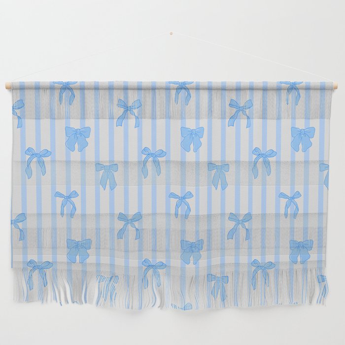 Elegant Blue Bows And Stripes Pattern Wall Hanging