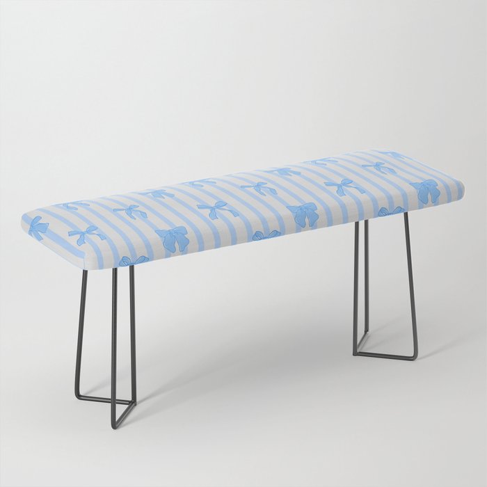 Elegant Blue Bows And Stripes Pattern Bench