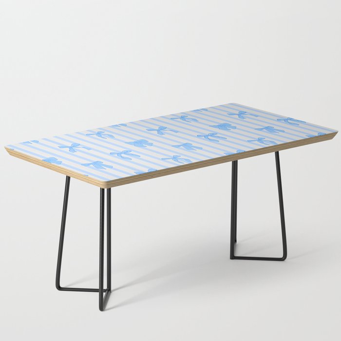 Elegant Blue Bows And Stripes Pattern Coffee Table