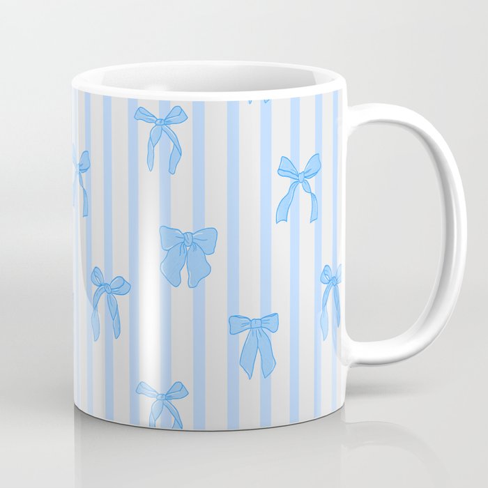 Elegant Blue Bows And Stripes Pattern Coffee Mug
