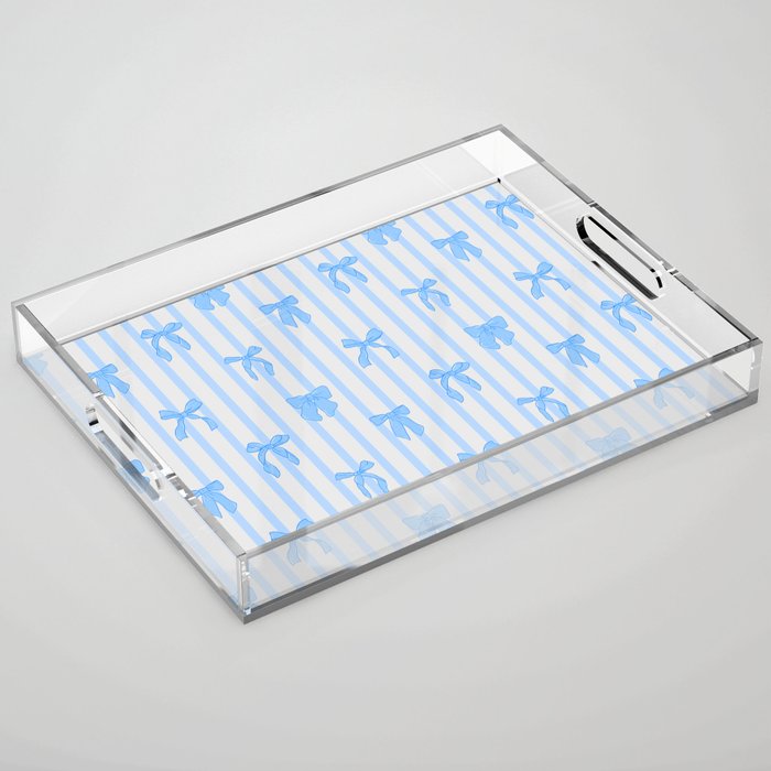 Elegant Blue Bows And Stripes Pattern Acrylic Tray
