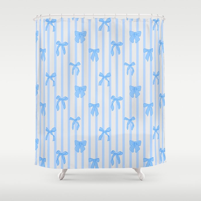 Elegant Blue Bows And Stripes Pattern Shower Curtain
