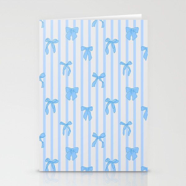 Elegant Blue Bows And Stripes Pattern Stationery Card