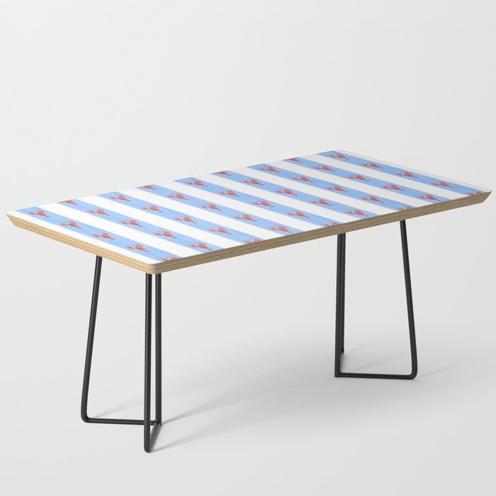 Red Lobsters On Hand-Painted Bright Blue Stripes Coffee Table