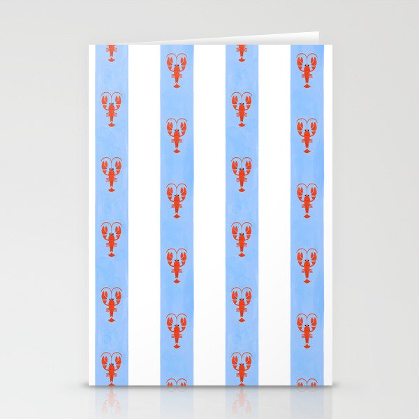 Red Lobsters On Hand-Painted Bright Blue Stripes Stationery Card