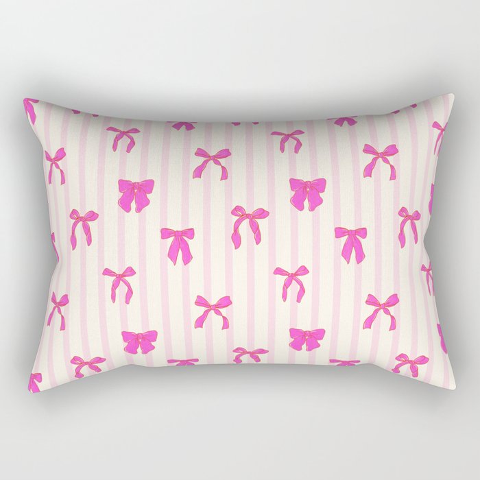 Classic Hot Pink Bows And Stripes Rectangular Pillow