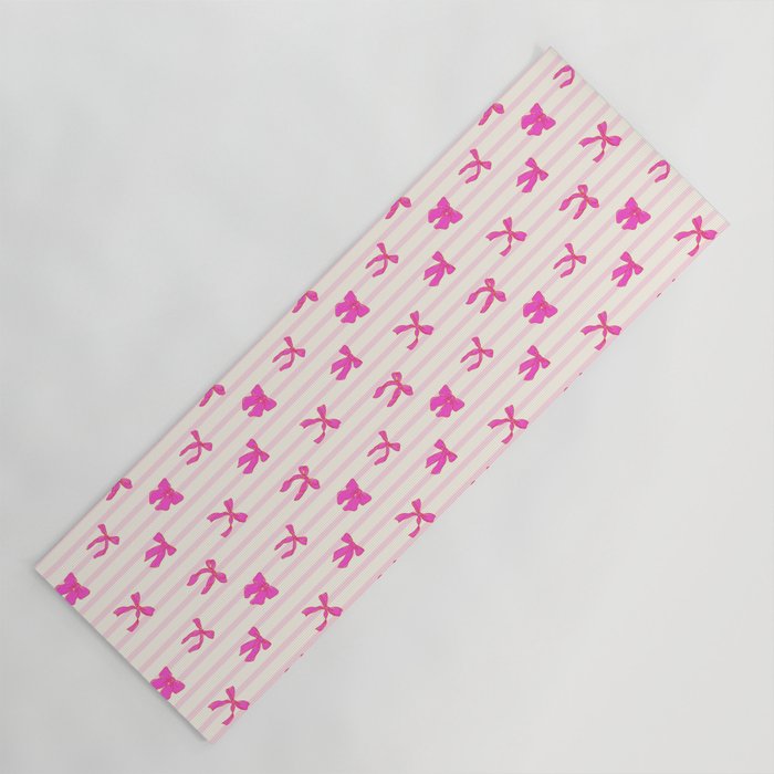Classic Hot Pink Bows And Stripes Yoga Mat
