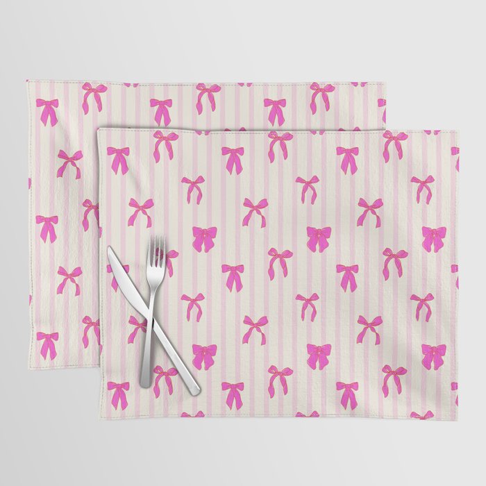 Classic Hot Pink Bows And Stripes Placemat