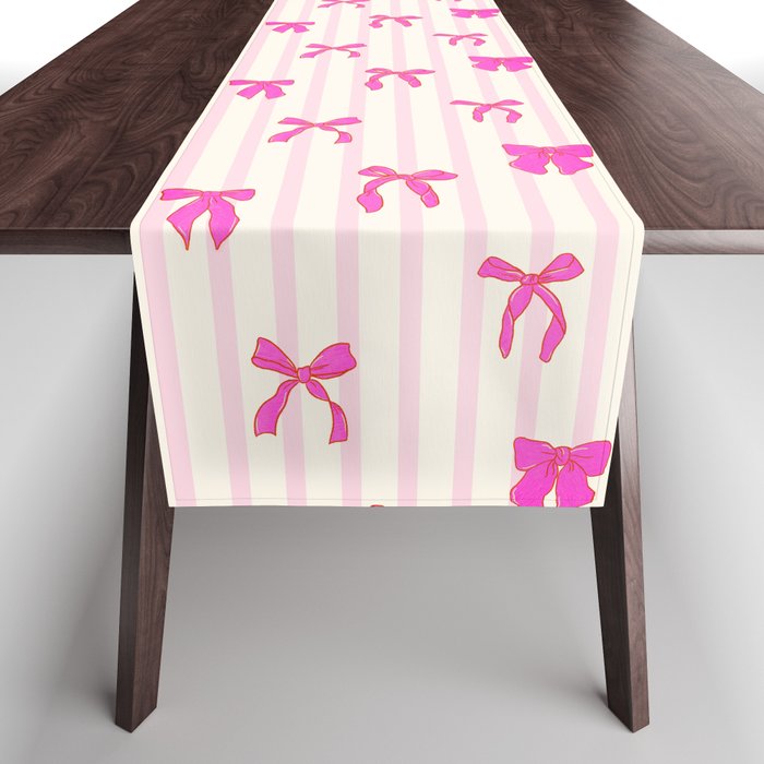 Classic Hot Pink Bows And Stripes Table Runner
