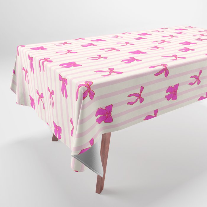 Classic Hot Pink Bows And Stripes Tablecloth