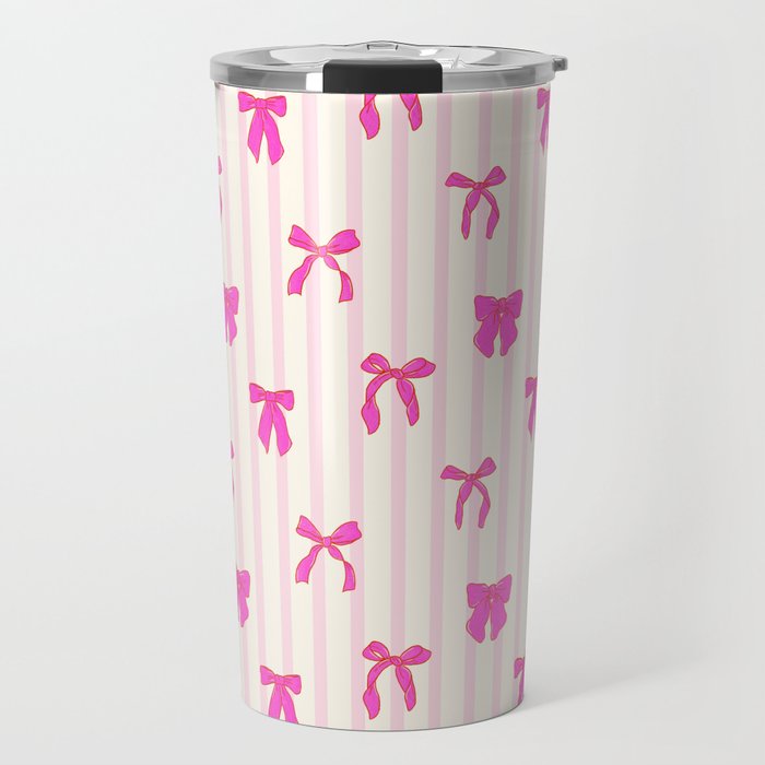 Classic Hot Pink Bows And Stripes Travel Mug